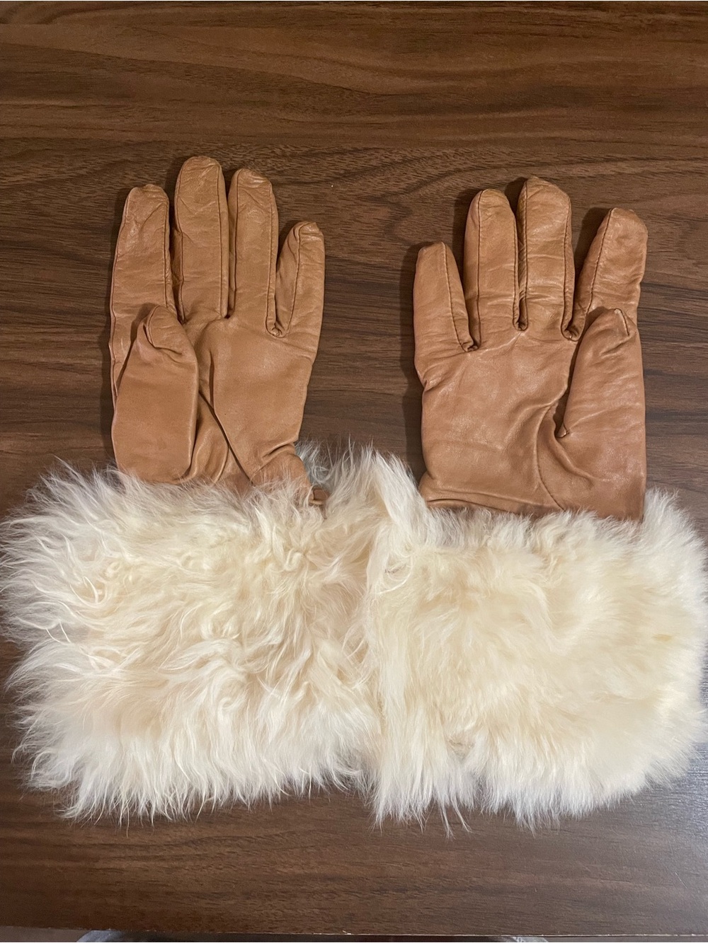Vintage Leather Gloves with‎ sheepskin fur Cuffs size S